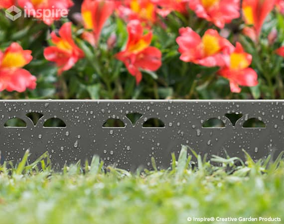Product photography of Inspire Heritage Garden Edging, lawn and garden bed.